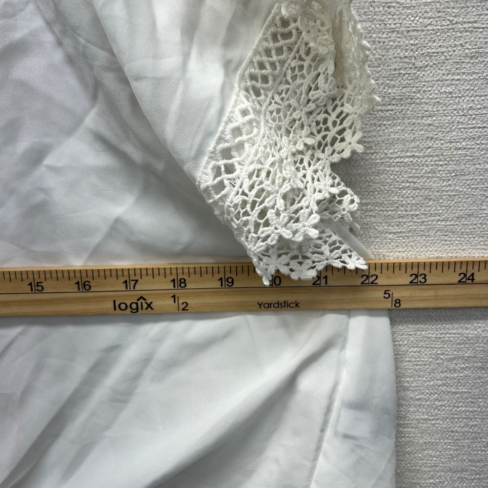 Victoria's Secret Blouse Womens Medium White Crochet Lace Flutter Tie Front Top - Picture 4 of 10
